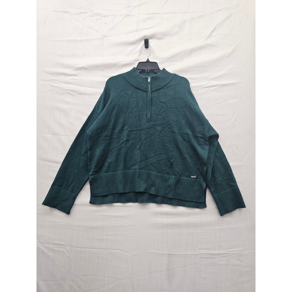 DKNY Womens Quarter Zip‎ Pullover Sweater Green Rayon Blend Casual Size XL